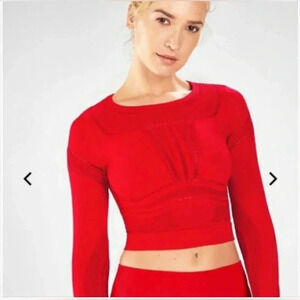 Fabletics Red Long-Sleeve Cropped Knit Top